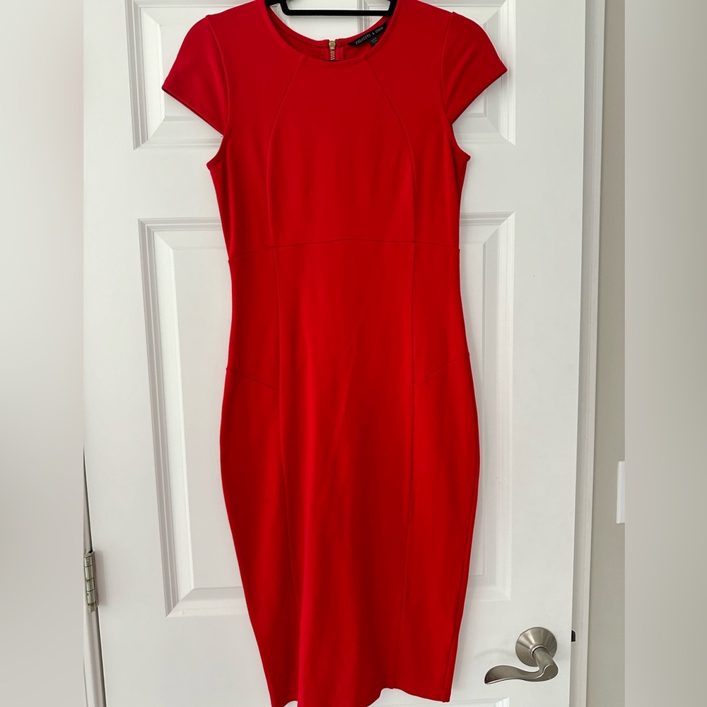 Felicity and Coco Red Zipper Back Midi Dress